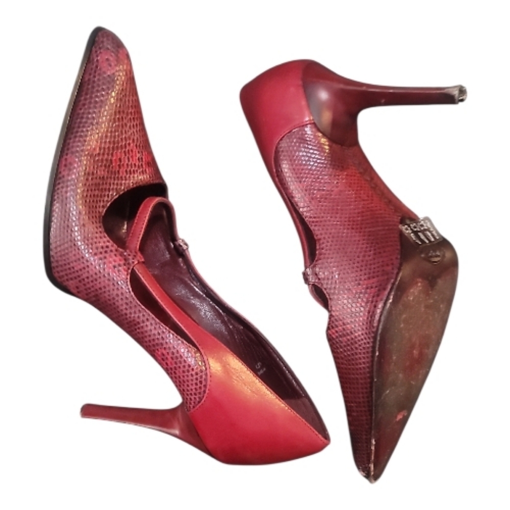 Tod's burgundy red Leather heels snakeskin pointed toe Shoes pumps 5.5 black - Picture 8 of 9